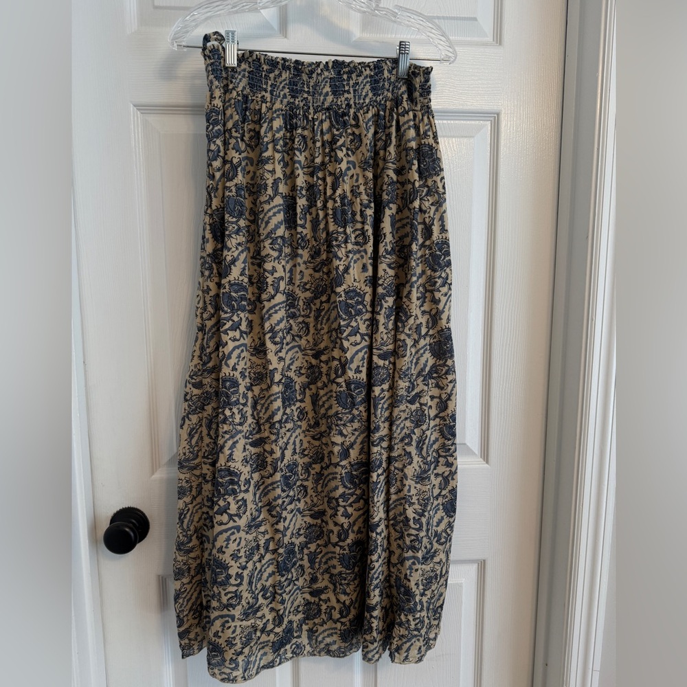 NATURAL LIFE Blue, Black and Cream Smocked Maxi Skirt